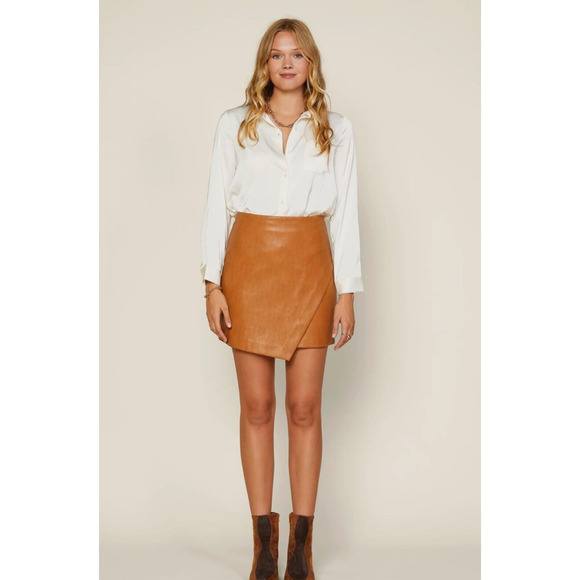 Skies Are Blue Dresses & Skirts - SKIES ARE BLUE Women Small Skirt Vegan Leather Mini Asymmetrical Brown